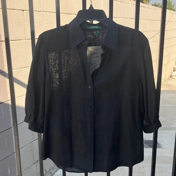 Ralph Lauren Black Linen Blouse - Picture 4 of 6